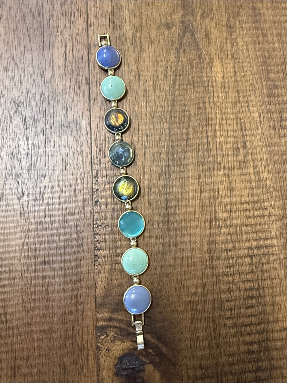 Liz Claiborne Gold-Tone Bracelet with Blue, Teal, Mint, and Purple Stones